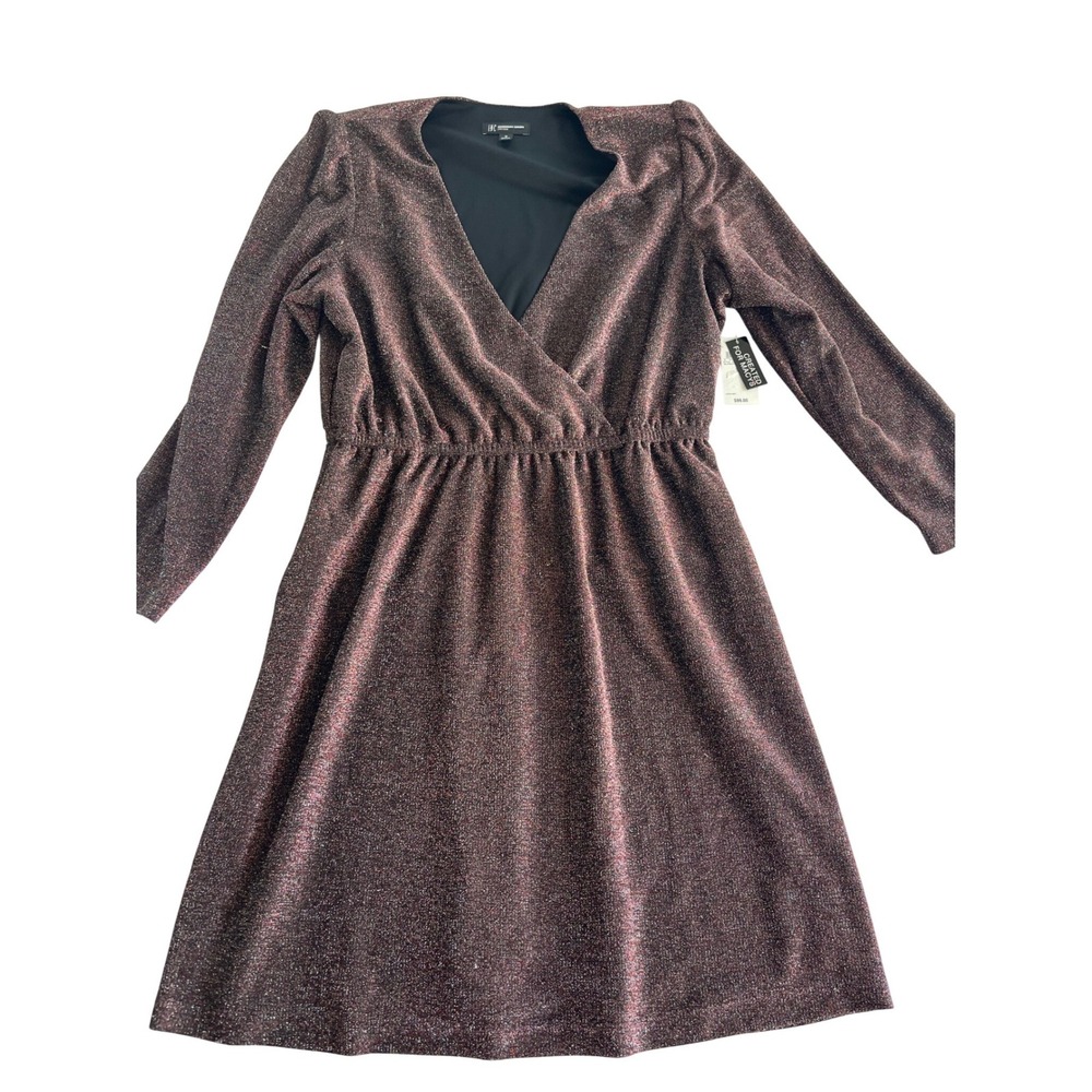 INC International Concepts Womens‎ Metallic Faux Wrap Dress Black Red Shimmer 16